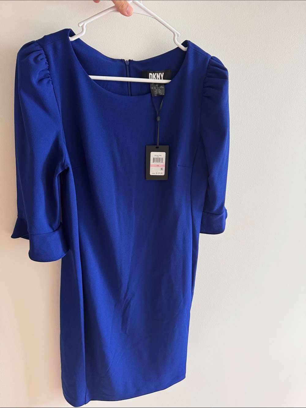 DKNY Royal Blue Puff-Sleeve Midi Dress
